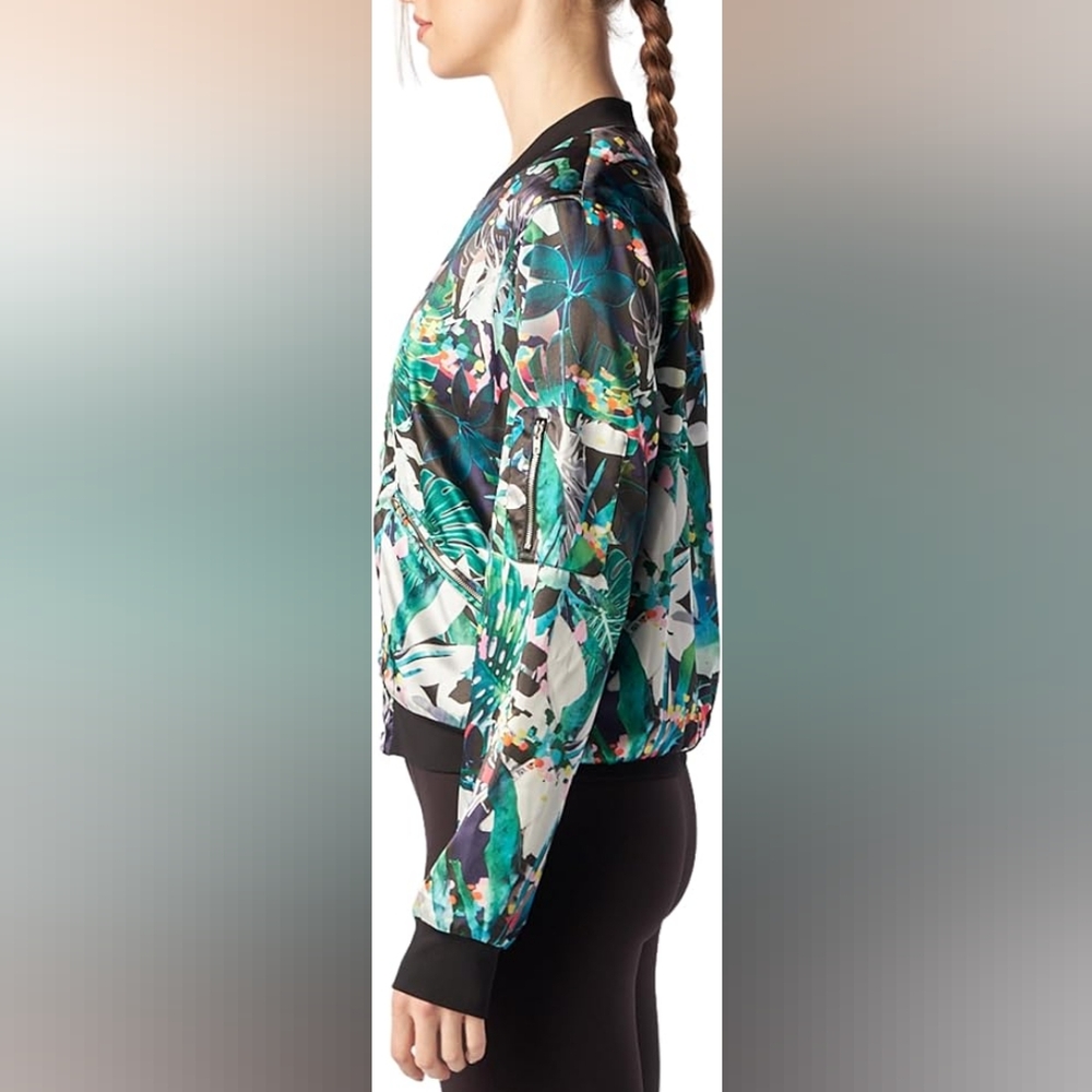 X by Gottex Satin Bomber Jacket Tropical Print - Picture 3 of 4